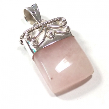 Vintage style pink rose quartz pure silver pendant